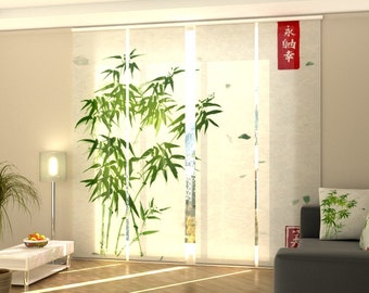 Sliding Panel Curtain Japanese Watercolor Green Bamboo, Set of 4, Vertical Blinds for Sliding Glass Doors, Patio Doors, or Closet Doors