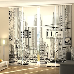 4 Tende a Pannello, Divisorio, 4 tende a pannello scorrevoli, Tenda dell'armadio, Tenda della porta - Via dei cartoni animati di New York