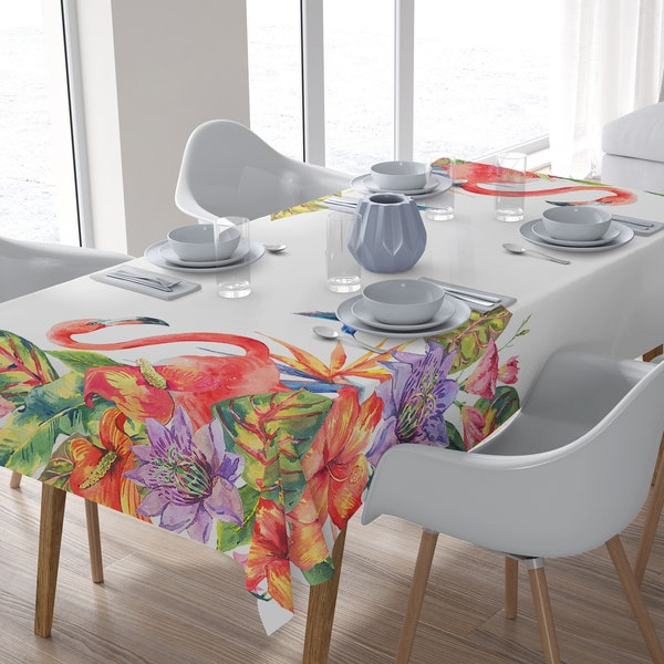 Tablecloth Flamingo Tropical pattern, rectangle tablecloth, table cover, watercolor printed tablecloth, custom tablecloth, party table cover