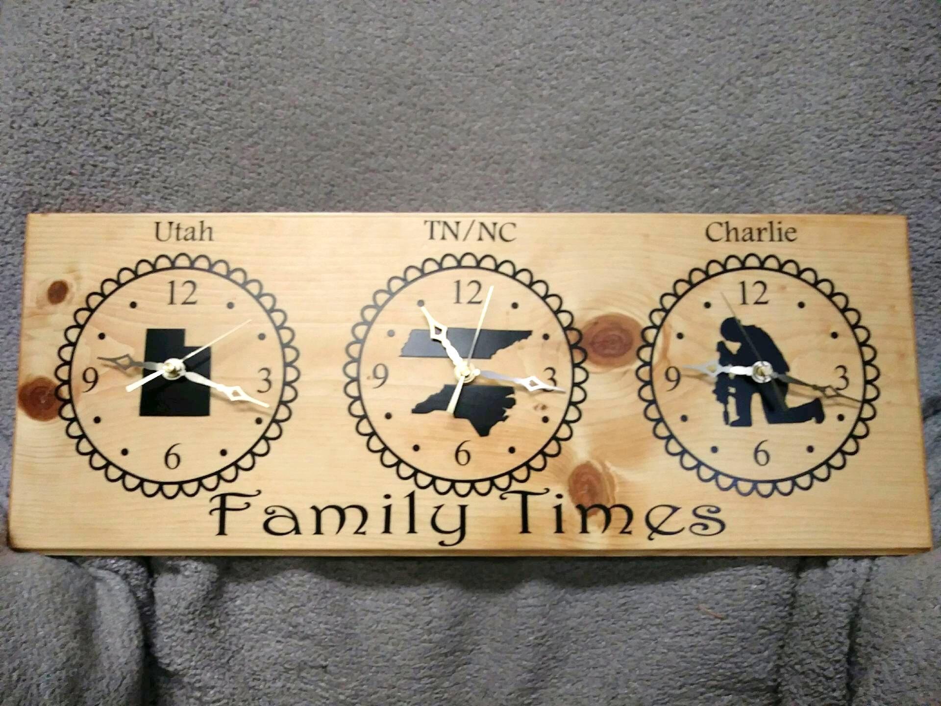 Custom Time zone Clock Two Time Zone ClockFamily Clock Wall Etsy