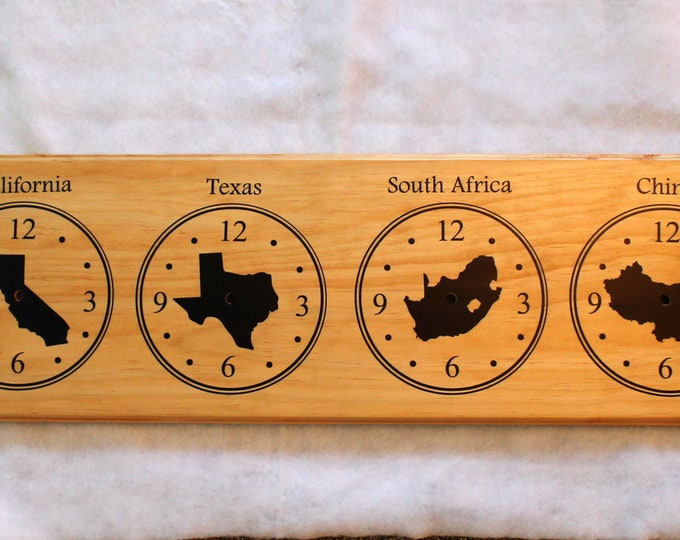 3 Time Zone Clock, Custom Time Zone Clock, Two Time Zone Clock, Family Clock, Wall Clock