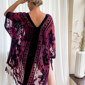 Fringe burnout velvet kimono jacket dressing gown