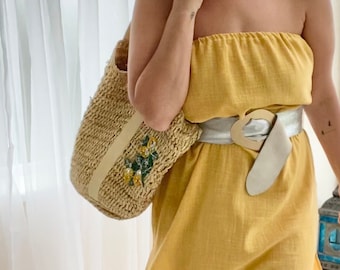 Baumwoll Gaze mittellanges trägerloses Sommerkleid, leichter Stoff
