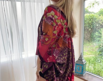 Fringe velvet kimono jacket dressing gown