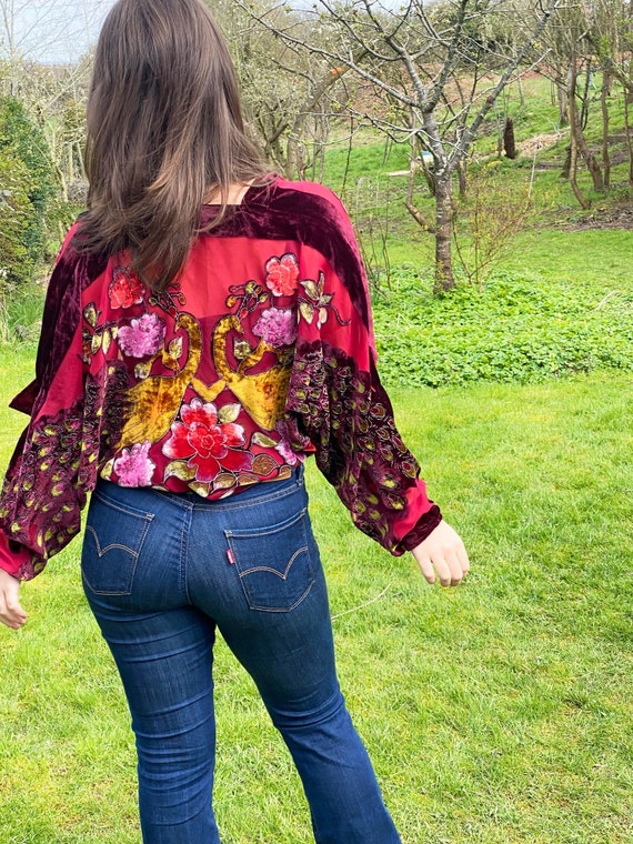 Burnout Velvet Peacock Jacket - Etsy