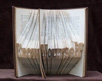 Know Yourself - Custom Order. Folded Book, paper art, unique gift, spiritual present,one of a kind, real handmade, recycled art,