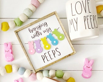 Hanging With My Peeps | Tiered Tray Signs | Spring Decor | Coffee Bar Signs | Easter Signs | Wood Signs