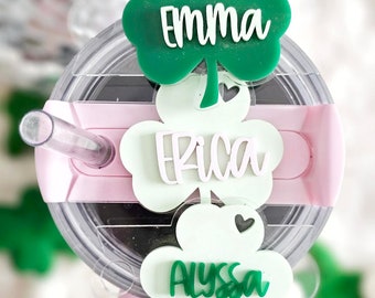 Saint patricks day tumbler topper, shamrock tumbler accessories, Spring tumbler, name plates, tumbler tags