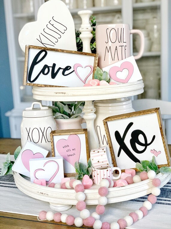 Valentines Day Decor Tiered Tray Love Hugs Kisses Etsy