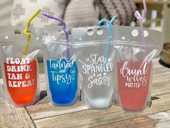 Summer Drink Pouches with Straws Beach Drink Pouches for Adult Translucent  Party Beverage Bags Stand up Juice Pouches Plastic Drink Container with