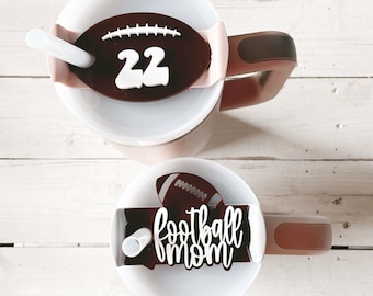 Football tumbler toppers, football mom, tumbler accessories, name tags, name plates, tumbler tags