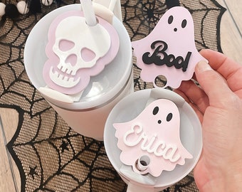 Pastel Halloween toppers, ghost tumbler plates, tumbler accessories, name tags, name plates, tumbler tags, Halloween party decor