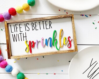 Sprinkles Sign: 3D Ice Cream Bar Decor, Tiered Tray Sign