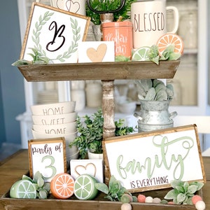 Farmhouse signs / tiered tray decor / home sign /  family initial/ family is everything/ party of sign coffee bar/ rae Dunn decor / 3D signs