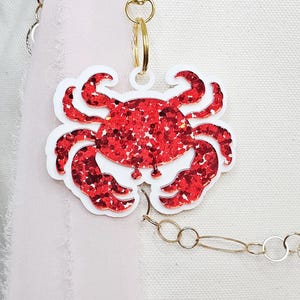 Red Glitter Crab Charm: Beach Bag Accessory, Coastal Keychain