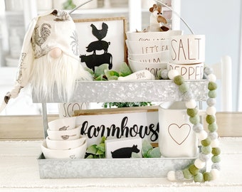 Farmhouse sign / tiered tray signs / farmhouse animals / cow sign / kitchen signs / 3D signs / coffee bar signs / rae Dunn decor / cow / pig