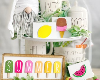 Summer wood signs, watermelon signs, lemon signs, ice cream decor, popsicle signs, tiered tray decor, summer popsicle sign
