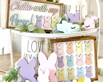 Hanging With My Peeps | Tiered Tray Signs | Spring Decor | Coffee Bar Signs | Easter Signs | Wood Signs