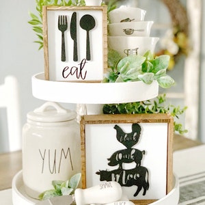 Farmhouse signs / tiered tray decor / home sign / kitchen signs / rae Dunn decor / 3D signs / pig / cow / chicken/  small signs / coffee bar