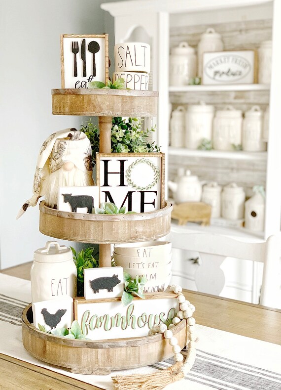 Modern Farmhouse Decor Signs for Living Room Home Shelves Wooden Farmhouse Table Top Decor-This is us&Our Life Our Story Our Home Letter Blocks Decor 2 Sides Vintage Rustic Tiered Tray Decorations