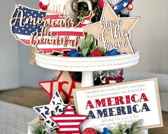 Patriotic Stars, Wood Stars, Red White Blue, 4th of July, Memorial Day, Patriotic Decor, Tiered Tray, america