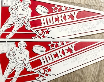 Hockey pennants, hockey gift for boy, hockey for girls, personalized hockey sign, hockey decor, sports decor, hockey goalie, hockey mom