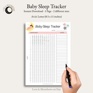 Monitoraggio del sonno del bambino stampabile / PDF A4 e US Letter / 3 versioni / Registro del sonno del neonato / Tabella del programma per neonati / Download digitale