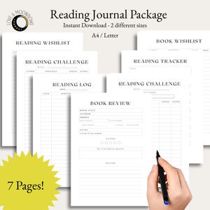 Paquete de reseñas de libros en PDF / A4 + Carta EE. UU. / Diseño minimalista en blanco y negro / Rastreador de lectura inspirado en BookTok / Diario de lectura imprimible / Registro de libros