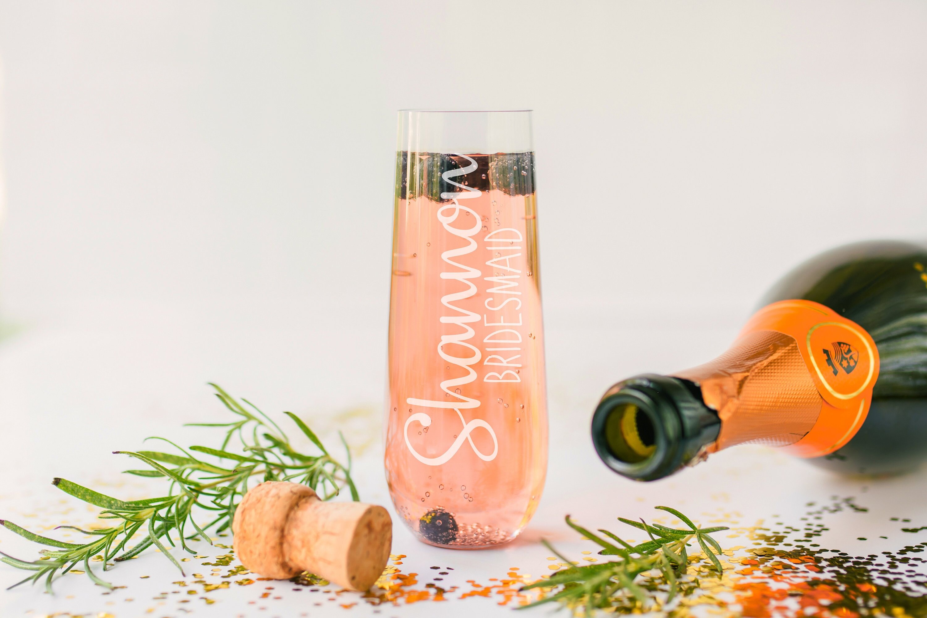 Etched Personalized Bridesmaid Stemless Champagne Flutes - Bridesmaid…