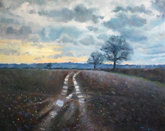 Winterliche Landschaft. Originalgemälde 50 x 60 cm zeitgenössisches Kunstwerk gemalt von Christian Twelftree