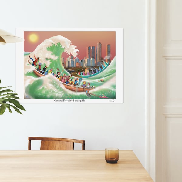 The Great Wave of Barranquilla / Carnival / Travel poster Colombia / City Wall art / Landscape wall art / Tropical wall art