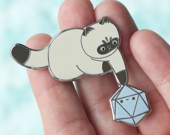 Himalayan Cat D20 Dice Buddy Hard Enamel Pin | Gift for Tabletop RPG Player, Dungeon Master, DnD Kitty Lover