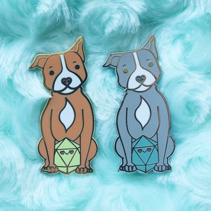 Pit Bull D20 Dice Buddy Enamel Pin | Dungeons and Dragons Dogs, Gift for Dungeon Master or Tabletop RPG Players