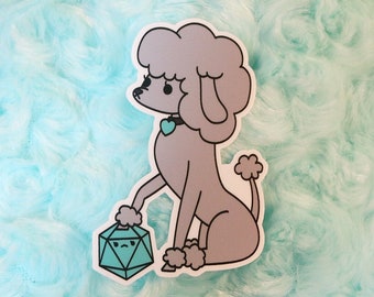 Poodle D20 Dice Buddy Vinyl Sticker for  Dungeons and Dragons Tabletop RPG Players and Dog Lovers