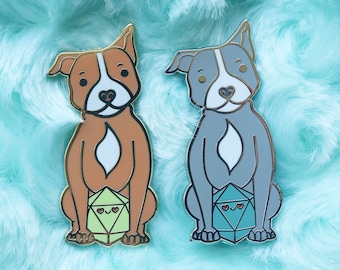 Pit Bull D20 Dice Buddy Enamel Pin | Dungeons and Dragons Dogs, Gift for Dungeon Master or Tabletop RPG Players