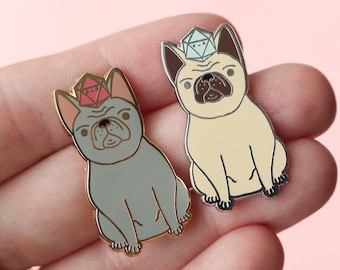 French Bulldog and D20 Dice Buddy Hard Enamel Pin for Dungeons and Dragons Players