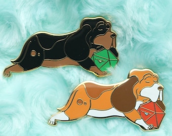 Bloodhound and D20 Dice Buddy Hard Enamel Pin for Dungeons and Dragons Players