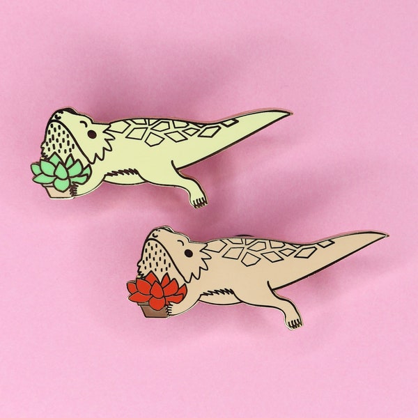 Bearded Dragon Enamel Pin | Succulent Beardie Lapel Pin | Gift for Bearded Dragon Lover, Gift for Reptile Owner | Succulent Pin | Animal Pin