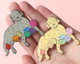 Irish Wolfhound and the Tiny Dice Buddies Hard Enamel Pin for Dungeons and Dragons Players