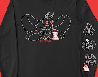 Cute Moth and Flame Long Sleeved Screen Printed T-Shirt for Mothman Lovers