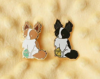 Papillon and D20 Dice Buddy Hard Enamel Pin for Dungeons and Dragons Players