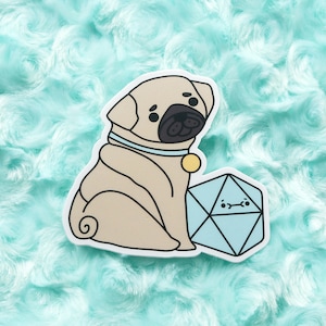 Pug Dice Buddy Sticker | Dungeons and Dragons Dogs, Gift for Dungeon Master or Tabletop RPG Players