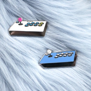 Kawaii Console Club Fight Stick Hard Enamel Pin | White and Blue