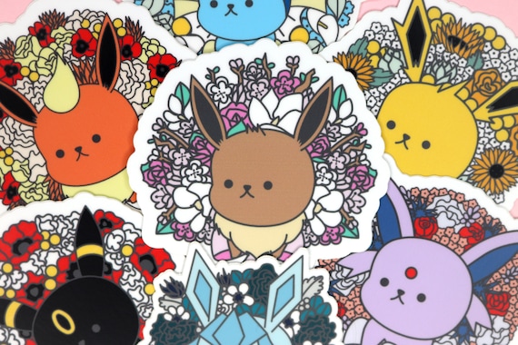 Eeveelution Bouquet 3 Inch Weatherproof Stickers Pokemon Sticker Eevee Eeveelution Decals Pokemon Go Pokemon Sword And Shield