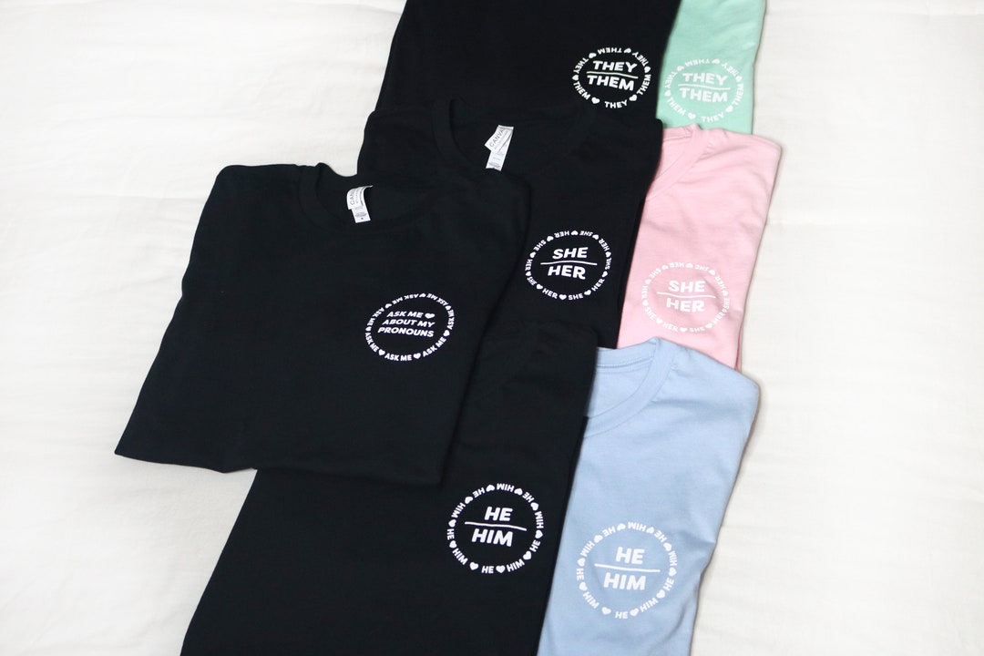 Kawaii Gender Spectrum Pronoun T-shirts Sheher, Hehim, Theythem Pink ...