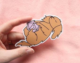 Long Haired Dachshund Wiener Dog Dice Buddy Sticker | Dungeons and Dragons Dogs, Gift for Dungeon Master or Tabletop RPG Players