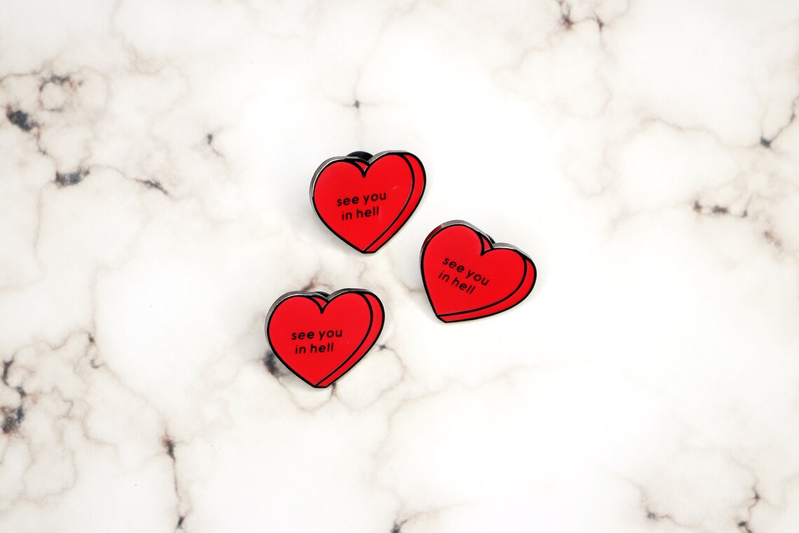 Halloween Conversation Hearts Hard Enamel Pins Pumpkin Etsy