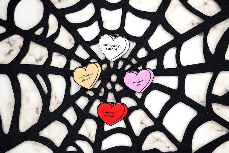 Halloween Conversation Hearts Hard Enamel Pins Pumpkin Etsy