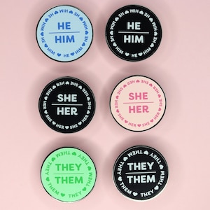 Cute Gender Pronoun Hard Enamel Pins for School, the Office, and Conventions