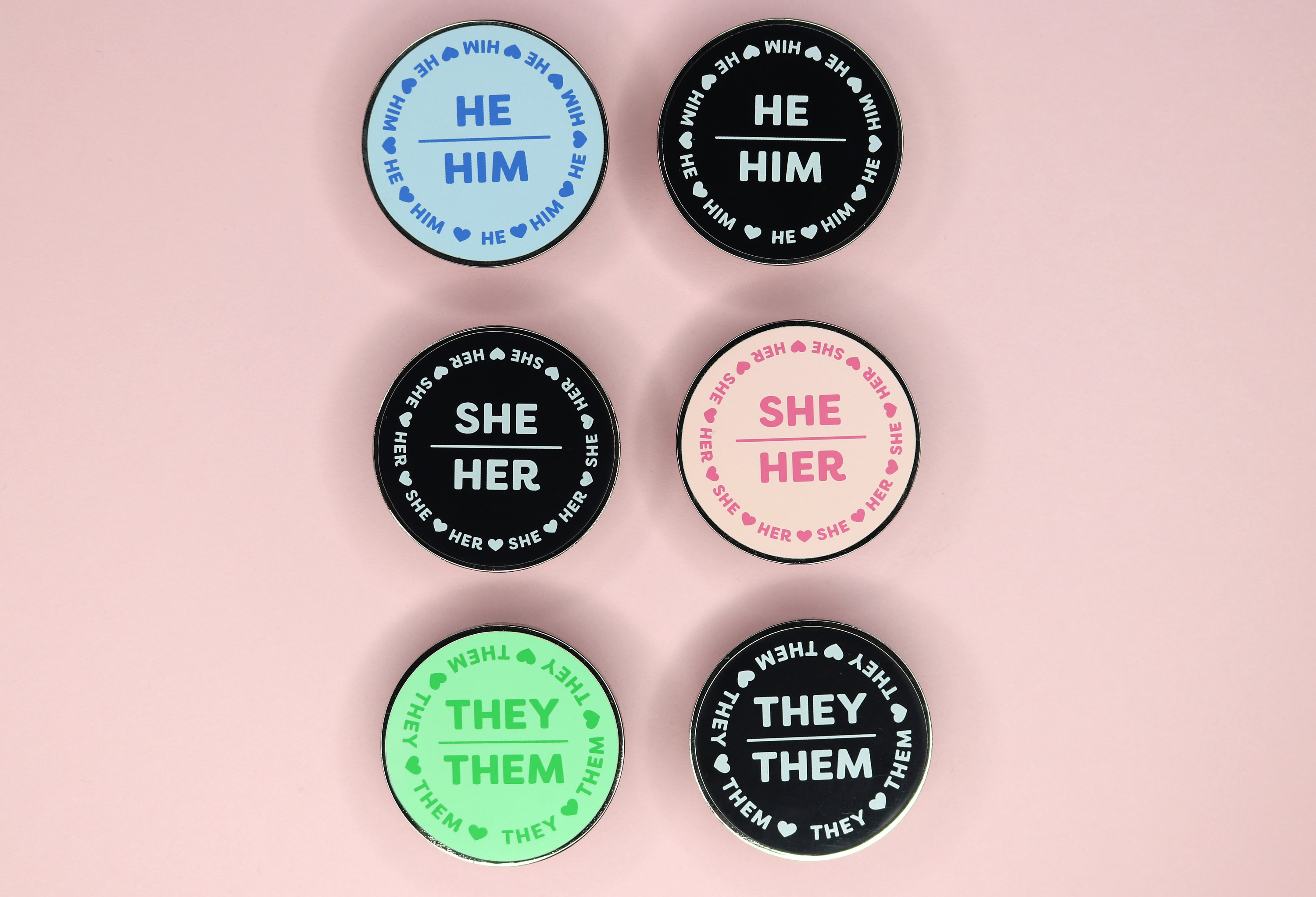 Kawaii Gender Spectrum Pronoun Hard Enamel Pins | She|Her, He|Him, Th…